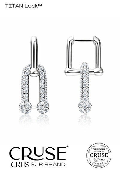 Cruse 925 Ayar Gümüş TITAN Lock™ LITE Sallantılı Küpe 18 Ayar Beyaz Altın Kap...