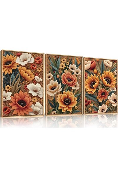 ALAYRA International Framed Neutral Abstract Canvas Art Set of 3 (40×60 cm) M...