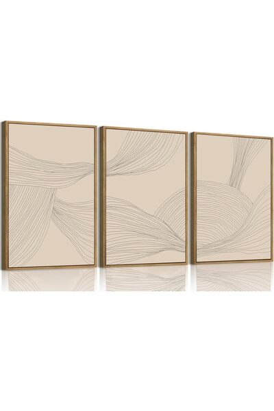 ALAYRA International Framed Neutral Abstract Wall Art Set of 3 (60×80 cm) Lar...