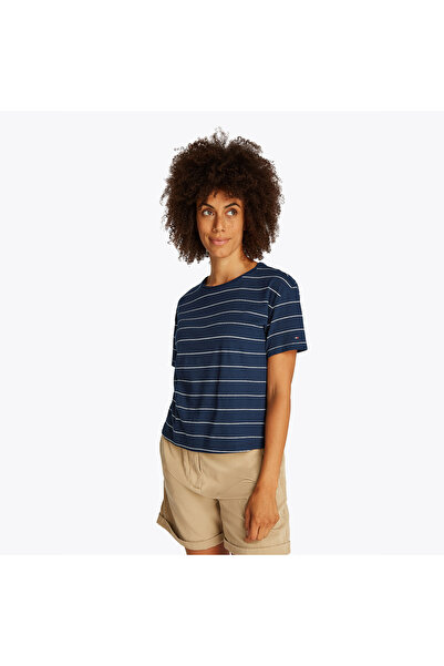 Tommy Hilfiger Modern Co Linen Kadın Mavi T-Shirt