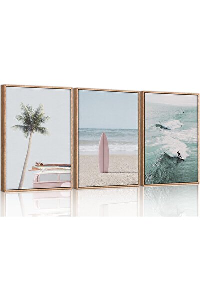 ALAYRA International Framed Neutral Abstract Wall Art Set of 3 (60×80 cm) Lar...
