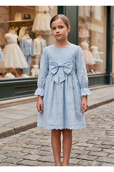 Miaras Kız Çocuk Uzun Kollu Elbise Fiyonk Detaylı Özel Tasarım