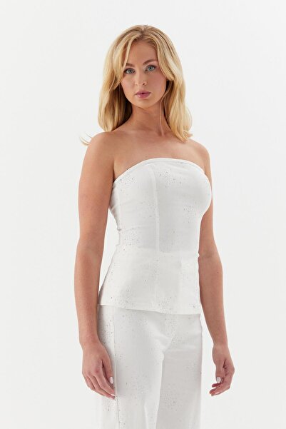 ONNO PRIVE Serpme Taşlı Büstiyer Beyaz