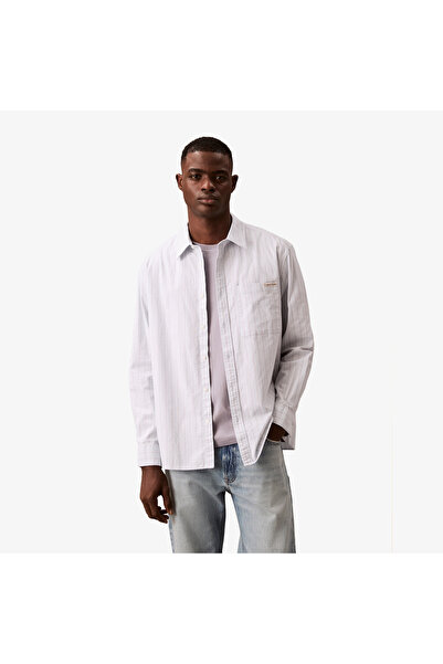 Calvin Klein Stripe Oxford Relaxed Erkek Mor Gömlek