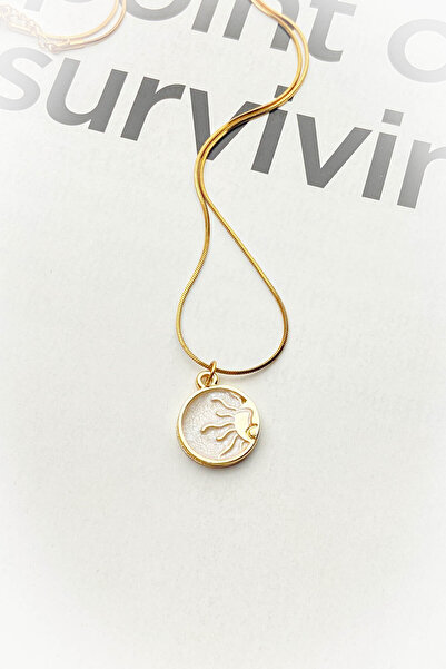 roshel Çelik Güneş Kolye Mineli Altın Kaplama Uzatmalı