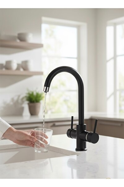 İSAOĞLU YAPI Black Purified Kitchen Sink Faucet Modern Design Brass Material ...