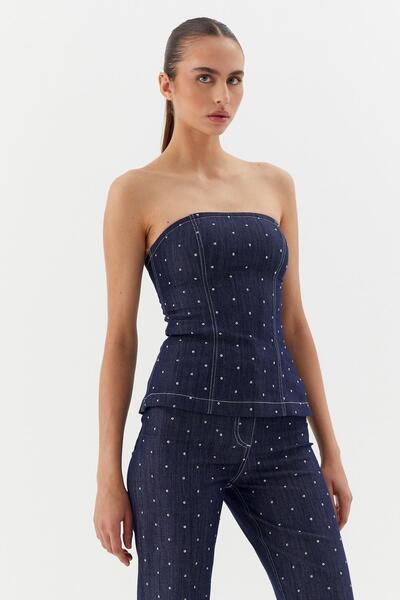 ONNO PRIVE Black Nikel Taşlı Büstiyer İndigo