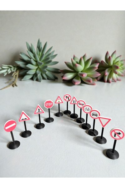 Nuclear 3D Printing Mini Traffic Signs |   Toy | Traffic Education Accessory |   Model Car Set 10 cm 12 Pieces