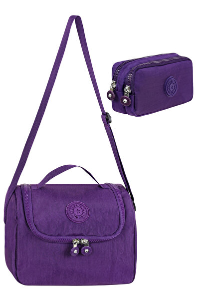 Çanta Trend Set of 2 Crinkle Fabric Thermal Lunch Bag + Double Compartment Pe...