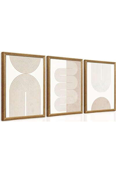 ALAYRA International Framed Neutral Abstract Wall Art Set of 3 (60×80 cm) Lar...