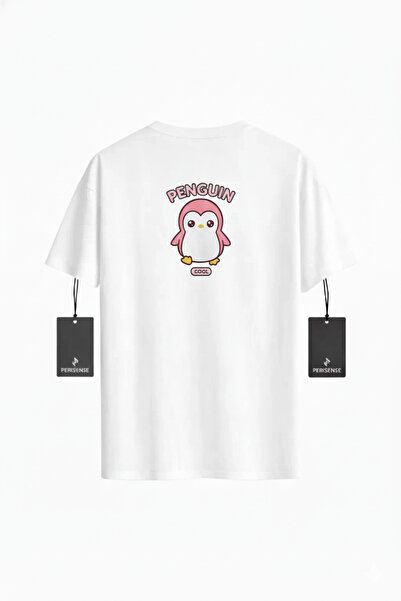 YRN COLLECTION تي شيرت للجنسين PENGUIN مطبوع من القطن الممشط الفاخر قصة فضفاضة