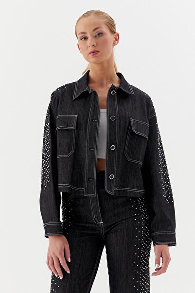 ONNO PRIVE Jacket with Stone Appliques on the Sleeves Black