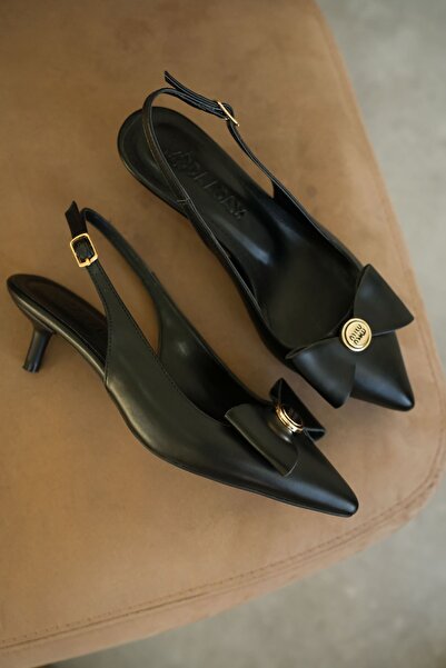 GOFFSHOES Women's Tesla Short Heeled Bow Tie Shoes - Black-Leather