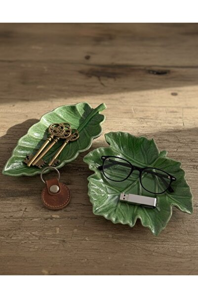 Plaster Crafts 2'Lİ Dekoratif Yaprak Desenli Sunumluk, Takı Tabağı