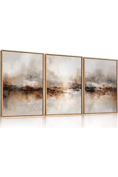 ALAYRA International مجموعة من 3 لوحات جدارية تجريدية محايدة مؤطرة (60×80 سم)...