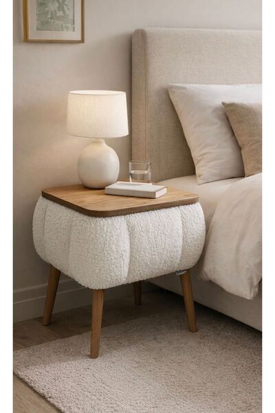 own home Lina Sandıklı Komodin, Teddy Kumaş Kaplamalı Ahşap Ayaklı Modern Kom...