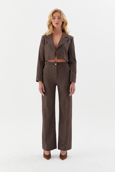 ONNO PRIVE Striped Slim Trousers Brown