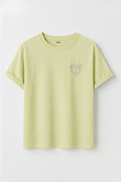 DK DAKSEL Women's Floral Heart Printed Crew Neck Cotton T-Shirt