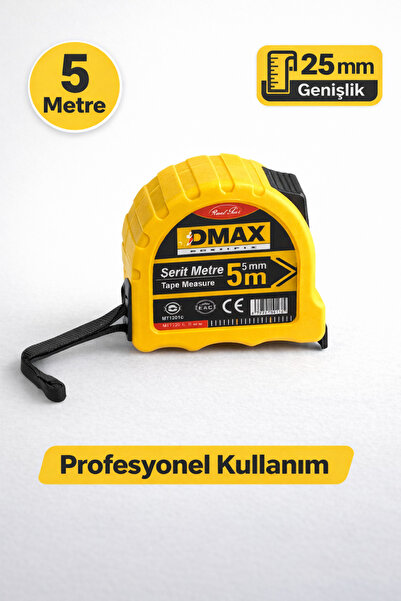 DMAX Profesyonel Şerit Metre 5 Metre – 25 mm Genişlik, Kilitli, Dayanıklı Gövde
