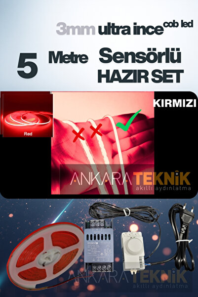 ankarateknik 3mm. Nano Ince Hareket Sensörlü Tak Çalıştır Cob Şerit Led/ 5 Me...