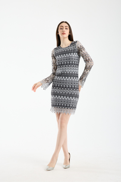BY PAPI Zigzag Pattern Long Sleeve Dress
