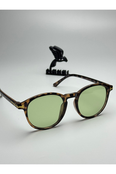 MONAL EYEWEAR New York U.S. Model Leopard Frame Green Glass Round Unisex Sung...