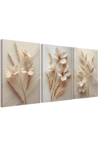 ALAYRA International مجموعة من 3 لوحات فنية تجريدية محايدة مؤطرة على قماش (40...