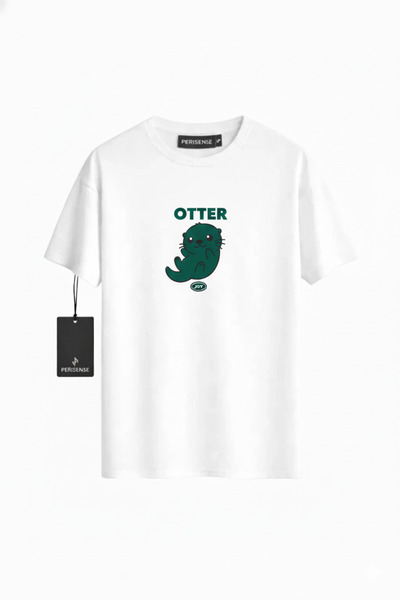 PERISENSE تي شيرت للجنسين OTTER مطبوع من القطن الممشط الفاخر قصة فضفاضة
