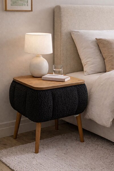 own home Lina Sandıklı Komodin, Teddy Kumaş Kaplamalı Ahşap Ayaklı Modern Kom...