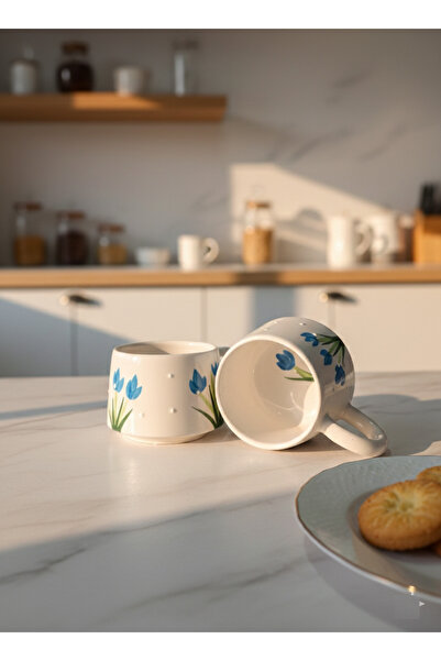 RGS HOMELİFE 2'li El Yapımı Seramik Kupa Seti, Seramik Kahve, Espresso ve Çay...