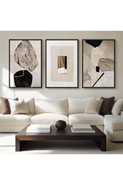 ALAYRA International مجموعة من 3 لوحات جدارية تجريدية محايدة مؤطرة (60×80 سم)...
