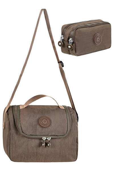 Çanta Trend Set of 2 Crinkle Fabric Thermal Lunch Bag + Double Compartment Pe...