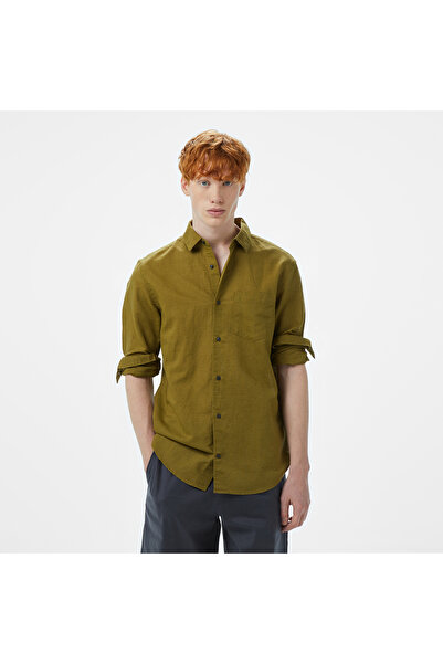 Calvin Klein Linen Cotton Regular Erkek Yeşil Gömlek