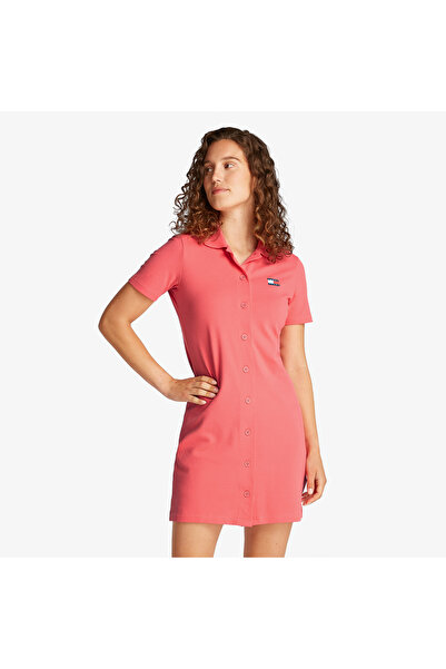 Tommy Hilfiger Tommy Jeans Badge Pique Kadın Pembe Elbise