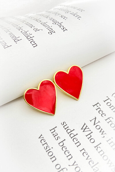 roshel Red Enamel Large Heart Earrings