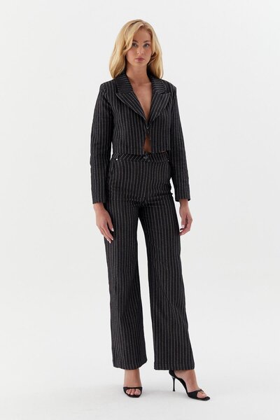 ONNO PRIVE Striped Slim Trousers Black