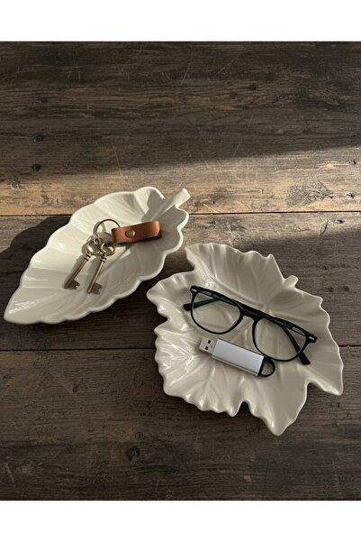 Plaster Crafts 2'Lİ Dekoratif Yaprak Desenli Sunumluk, Takı Tabağı