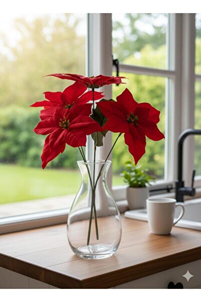 ENRUFLORA Yapay Kırmızı 5 Kafa Atatürk Çiçeği 40 cm Özel Günler ve Salon Bahç...