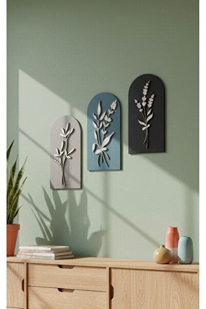 Modern Arch Series of 3: Wooden Wall Decor Set with Botanical Touch