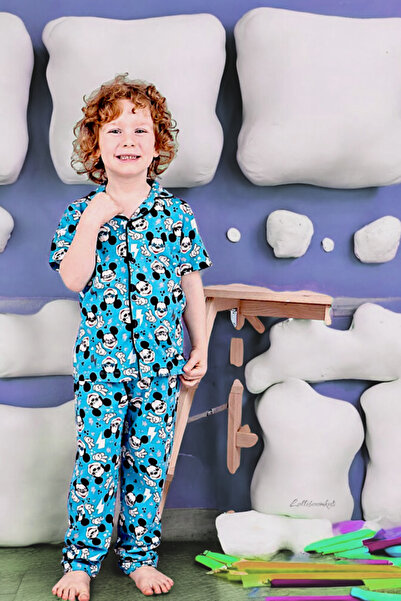 Lolliboomkids Boy's Shirt Collar Pajama Set - Blue - 11-12 Years - St00661-13676