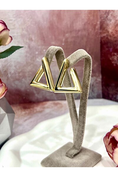 XUPING JEWELRY Trend Model Üçgen Çerçeve Altın Kaplama Küpe (14K GOLD/3X3CM)