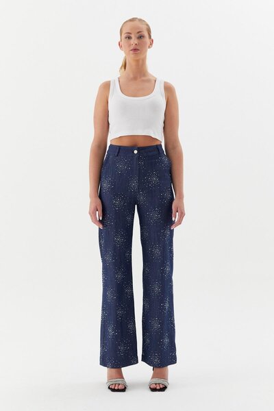 ONNO PRIVE Taşlı Denim Pantolon İndigo