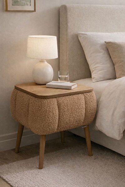 own home Lina Sandıklı Komodin, Teddy Kumaş Kaplamalı Ahşap Ayaklı Modern Kom...