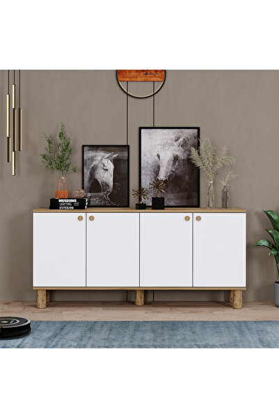 Kalender Dekor Laya Bohem Ayaklı Kapaklı Konsol Çok Amaçlı Dolap 160 cm Çam B...