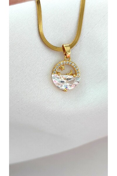 DİAVENTA TAKI VE AKSESUAR 316L Steel Moonlight Star Pendant Gold Steel Neckla...