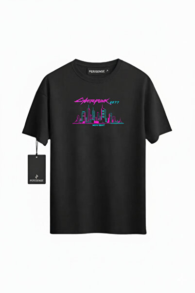 PERISENSE Unisex Cyberpunk Printed Premium Combed Cotton Oversized T-Shirt