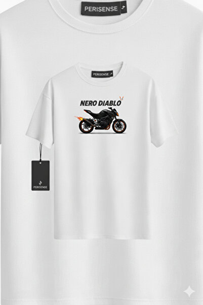 PERISENSE Унисекс NERO DIABLO Принтирана премиум джърси тениска с голям размер