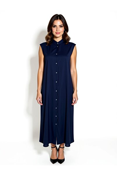 Influence Germany Navy blue sleeveless button-front maxi dress with a collar