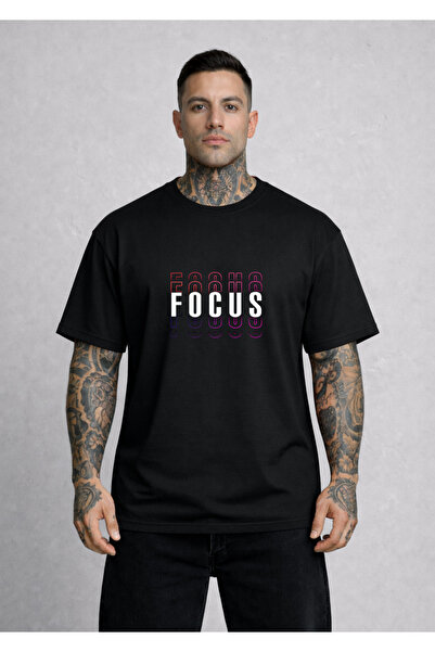 LORVEX Oversized T-Shirt Comfortable Fit Patterned Focus B Printed 100% Cotton