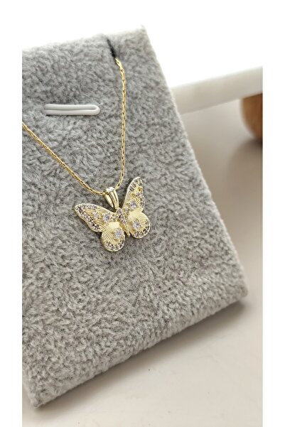 DİAVENTA TAKI VE AKSESUAR 316L Steel Butterfly Gold Steel Gift Elegant Neckla...